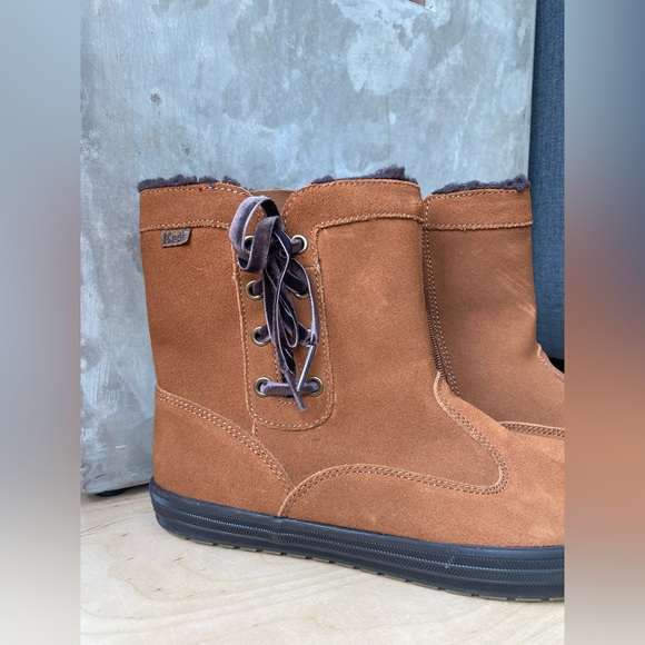 Keds Brown Suede High Top Velvet Tie Zip Up Boots - Picture 2 of 10